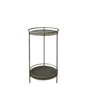Sidebord rundt med hylde i antique messing - Chic Antique