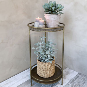 Sidebord rundt med hylde i antique messing - Chic Antique