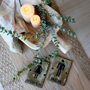 Skilt mand eller kvinde i antique messing - Chic Antique