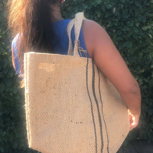 Jute Strandtaske m. Sorte Striber